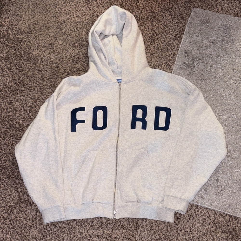 PacSun Light Gray Zip-Up Ford Hoodie